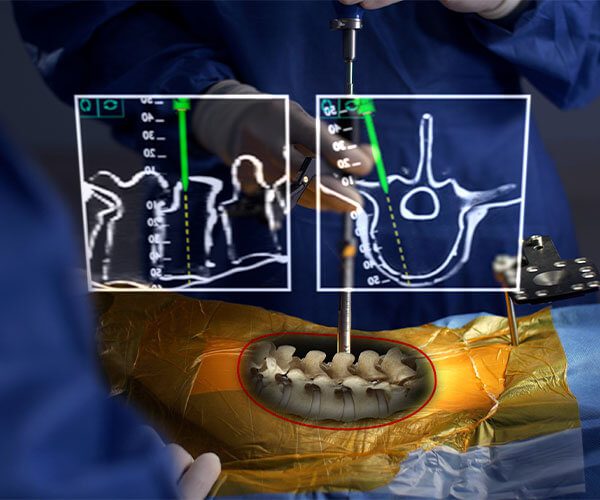 surgeons operating on a spine using xvision