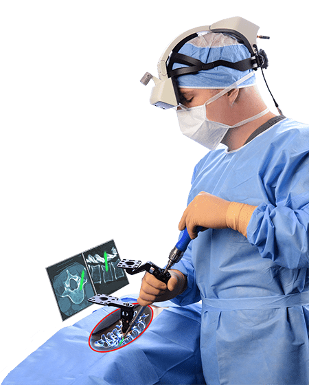 Surgeon working with AR screen